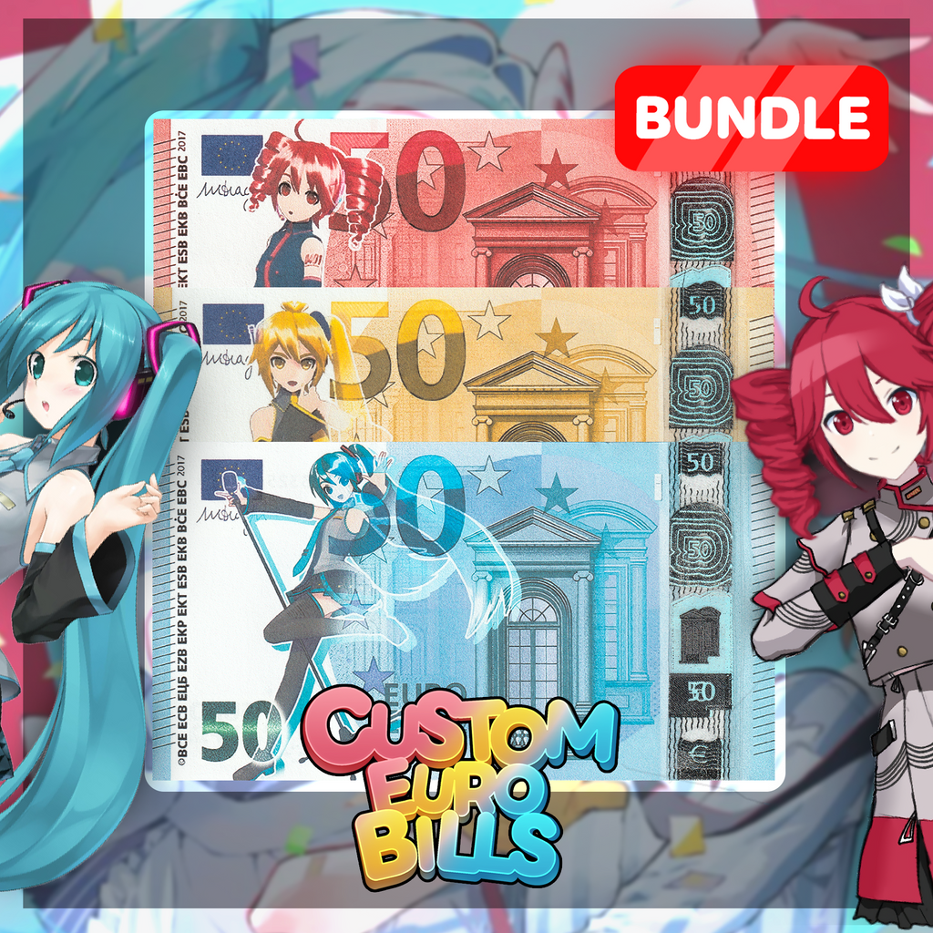 Vocaloid Custom Euro Bills Bundle - Miku, Teto & Neru Edition - Custom Vocaloid Euro Bill Series