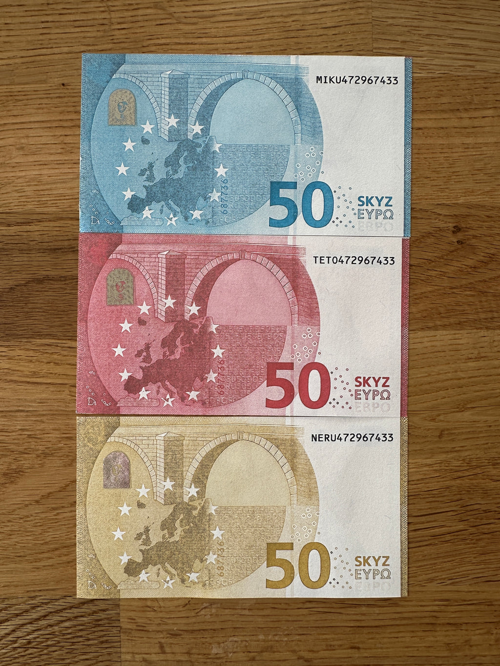 Vocaloid Custom Euro Bills Bundle - Miku, Teto & Neru Edition - Custom Vocaloid Euro Bill Series
