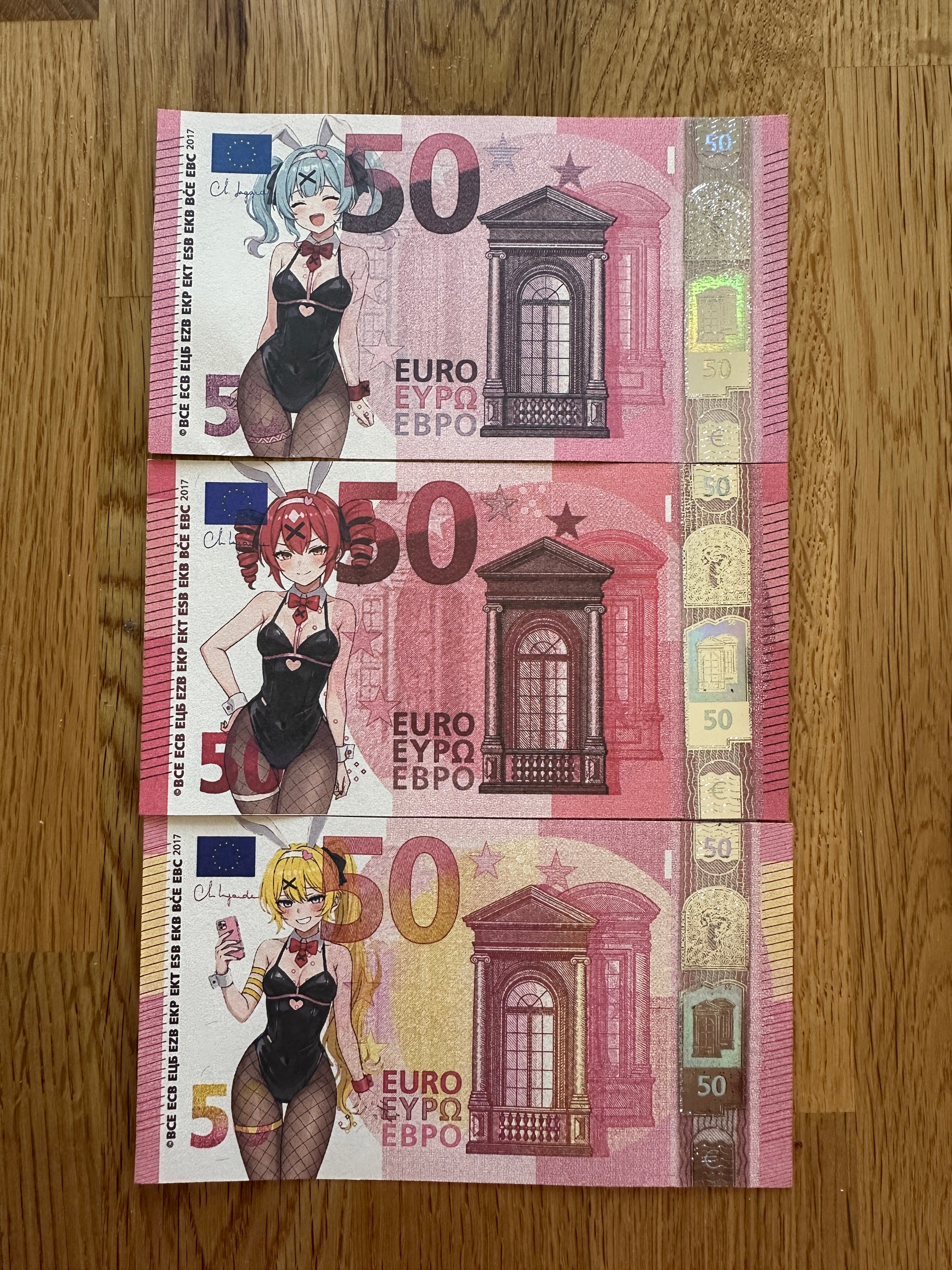 Bunny Girl Vocaloid Custom Euro Bills Bundle - Miku, Teto & Neru Edition - Custom Vocaloid Euro Bill Series