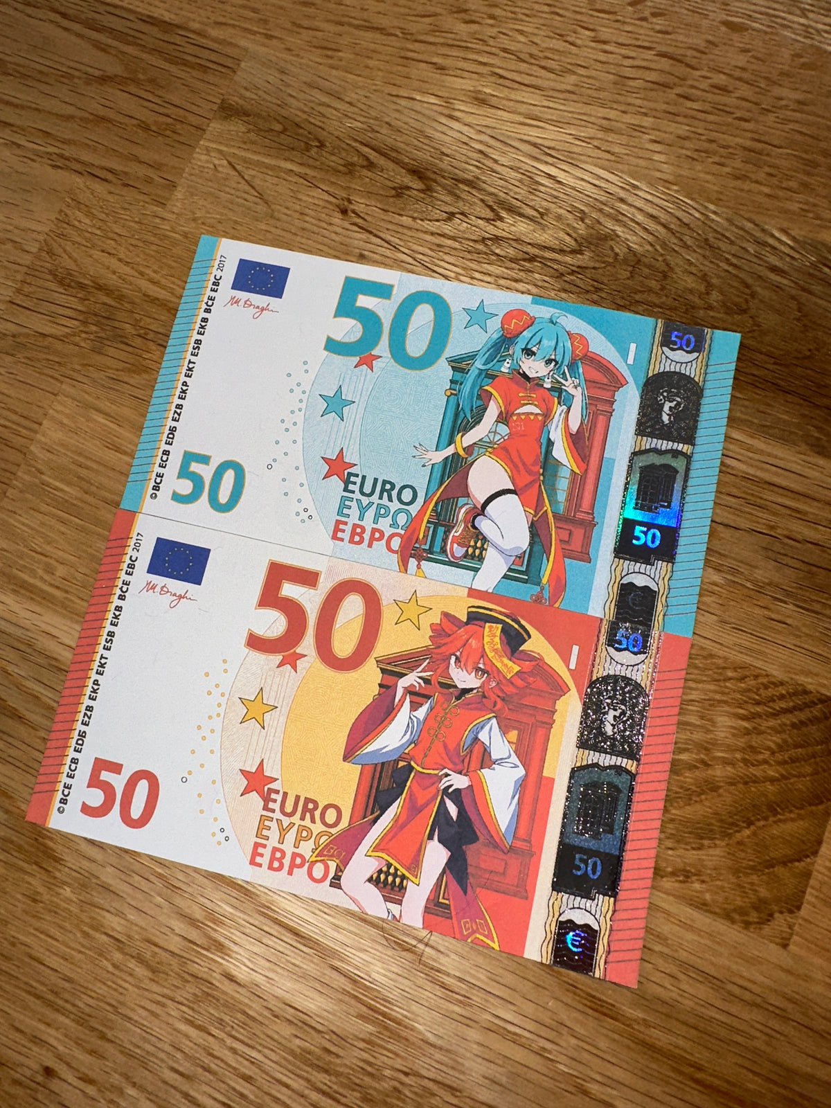 Odochina Miku & Teto - 2-Piece Custom Anime Euro Banknote Bundle (x2 50)