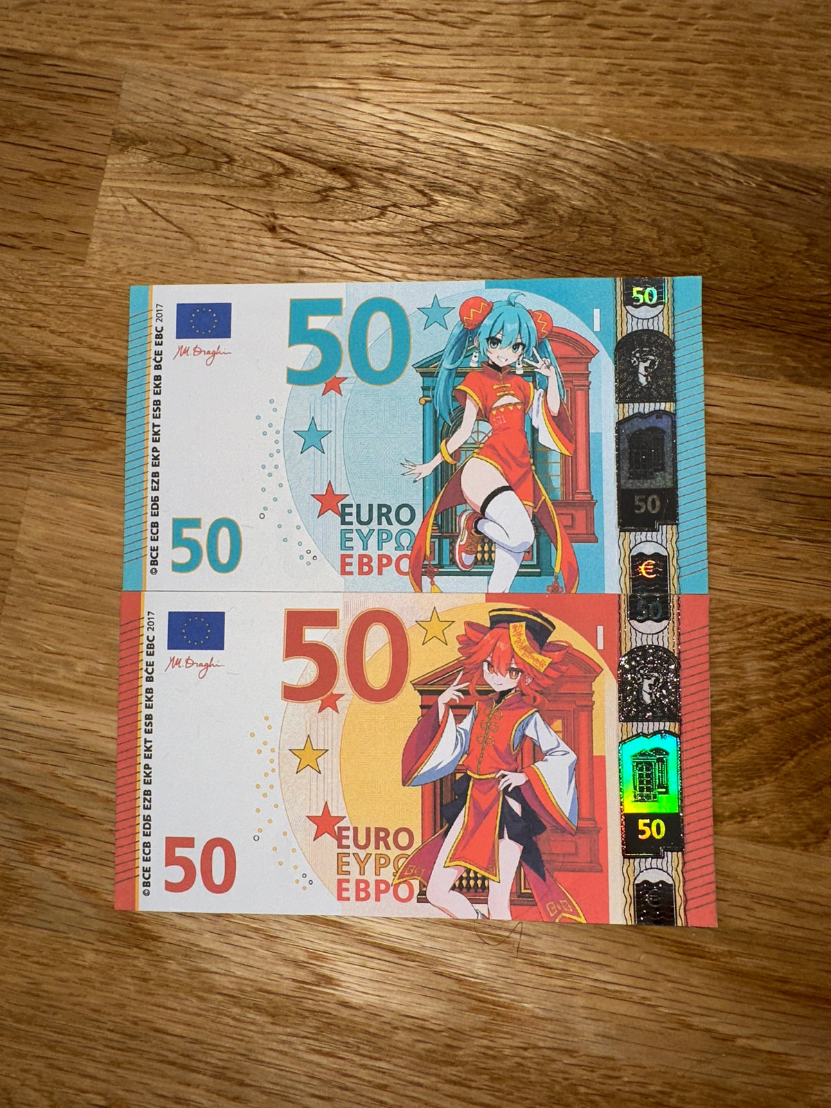 Odochina Miku & Teto - 2-Piece Custom Anime Euro Banknote Bundle (x2 50)