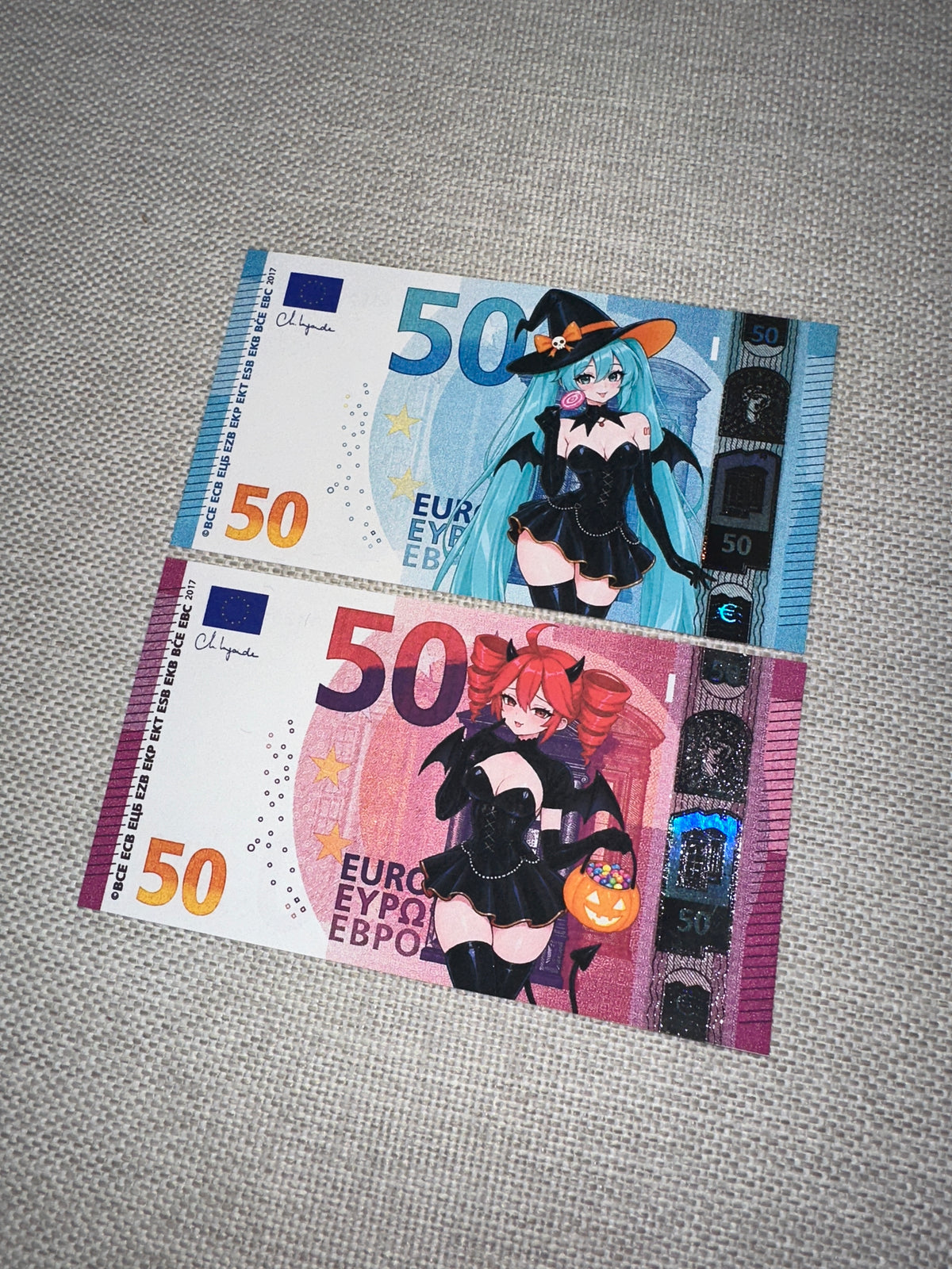 Witch Miku & Teto - 2-Piece Custom Anime Euro Banknote Bundle (x2 50)