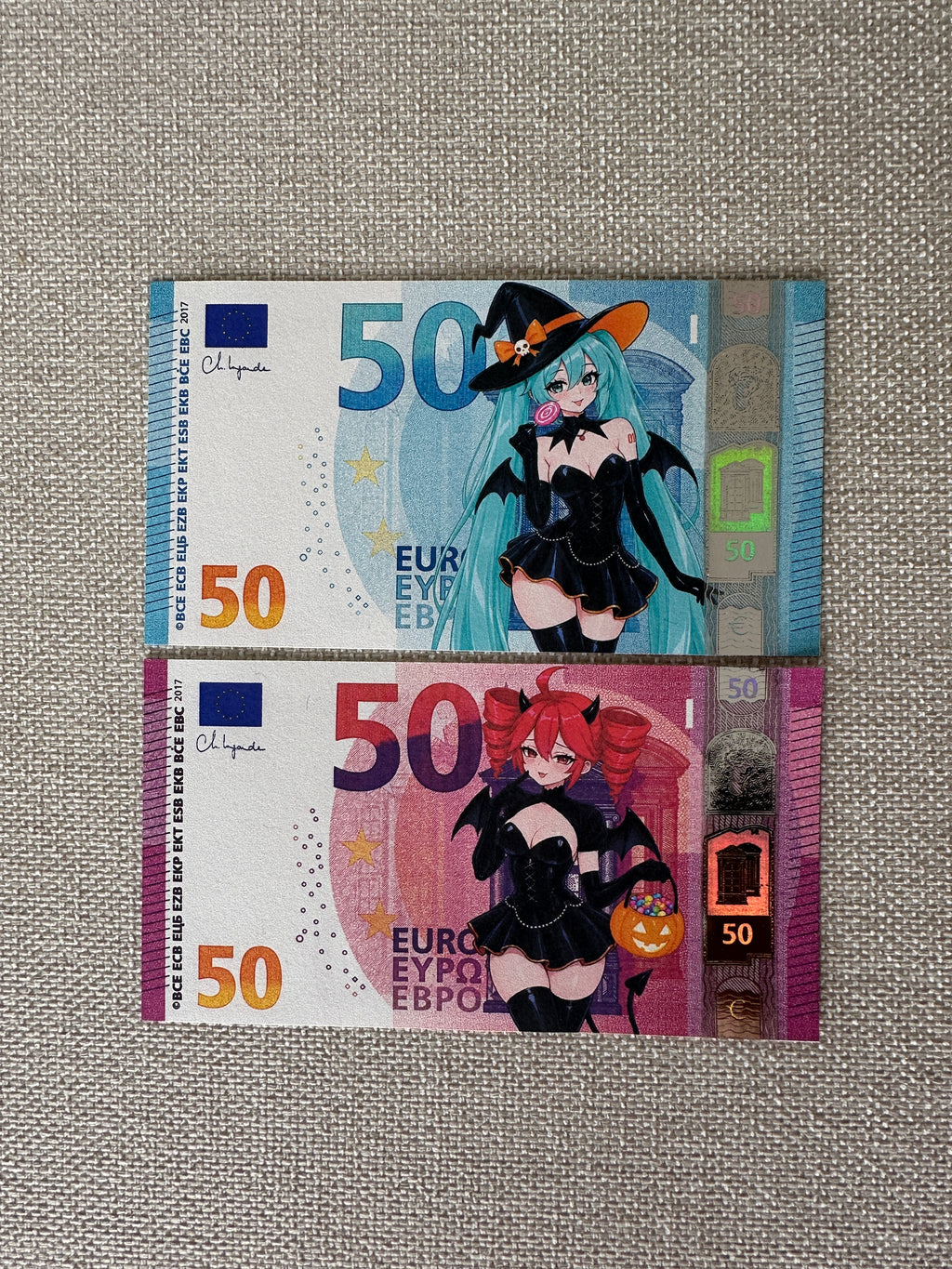 Witch Miku & Teto - 2-Piece Custom Anime Euro Banknote Bundle (x2 50)