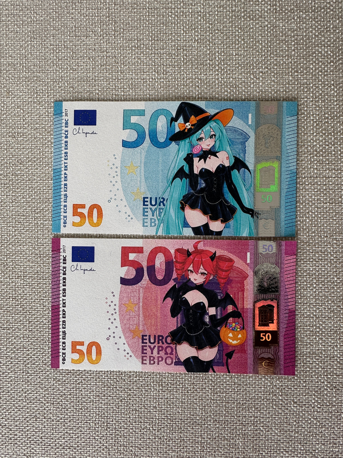 Witch Miku & Teto - 2-Piece Custom Anime Euro Banknote Bundle (x2 50)