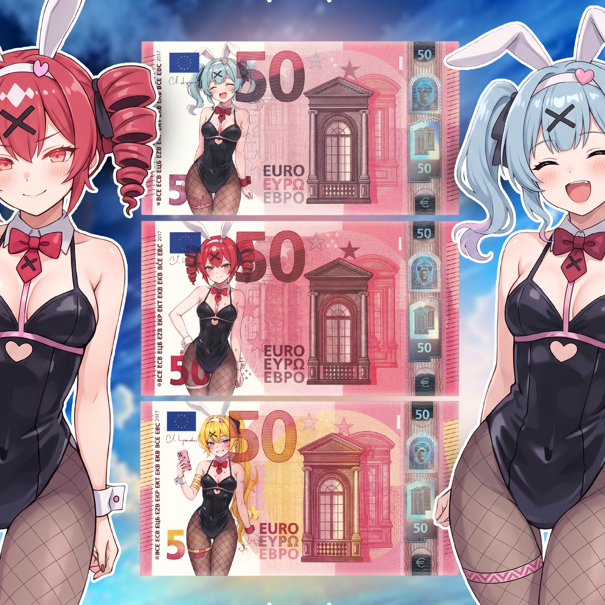 Bunny Girl Vocaloid Custom Euro Bills Bundle - Miku, Teto & Neru Edition - Custom Vocaloid Euro Bill Series