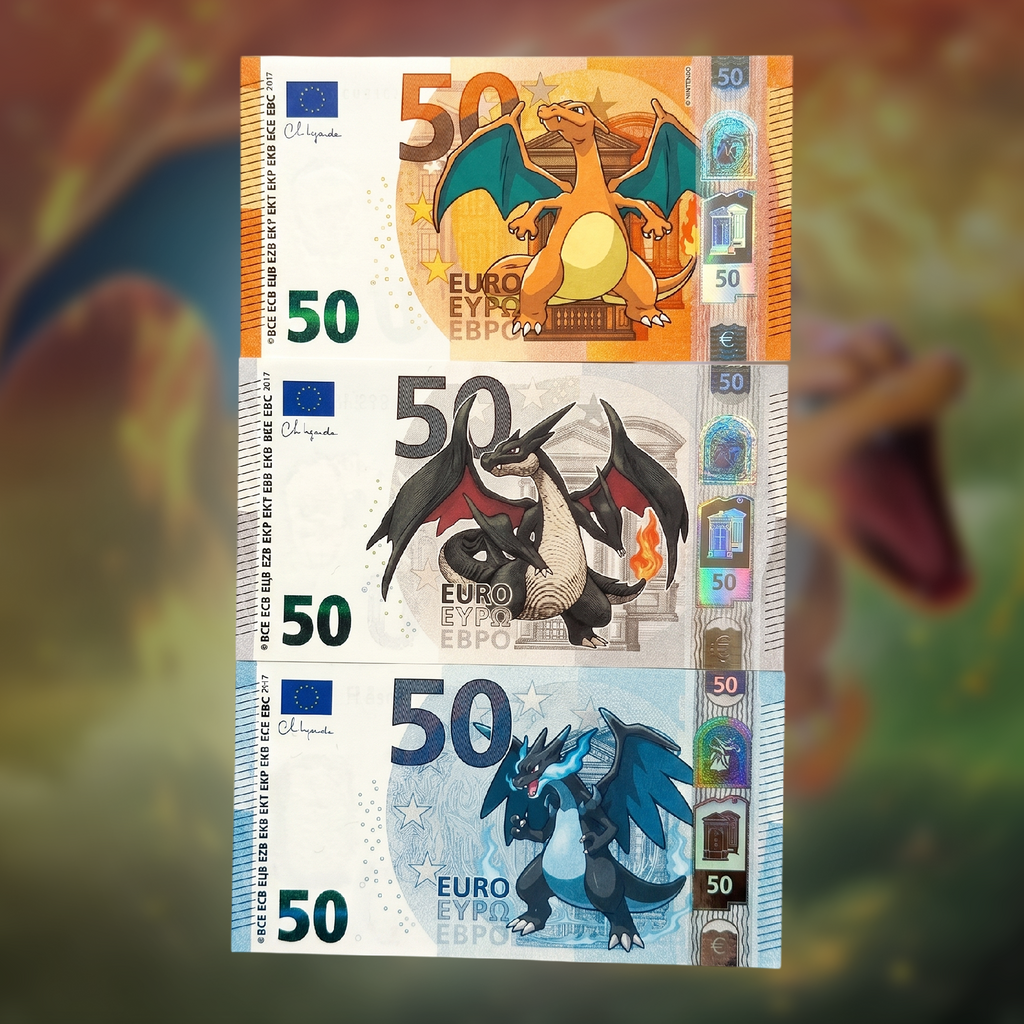 Charizard Currency Art Set - 3 Banknotes