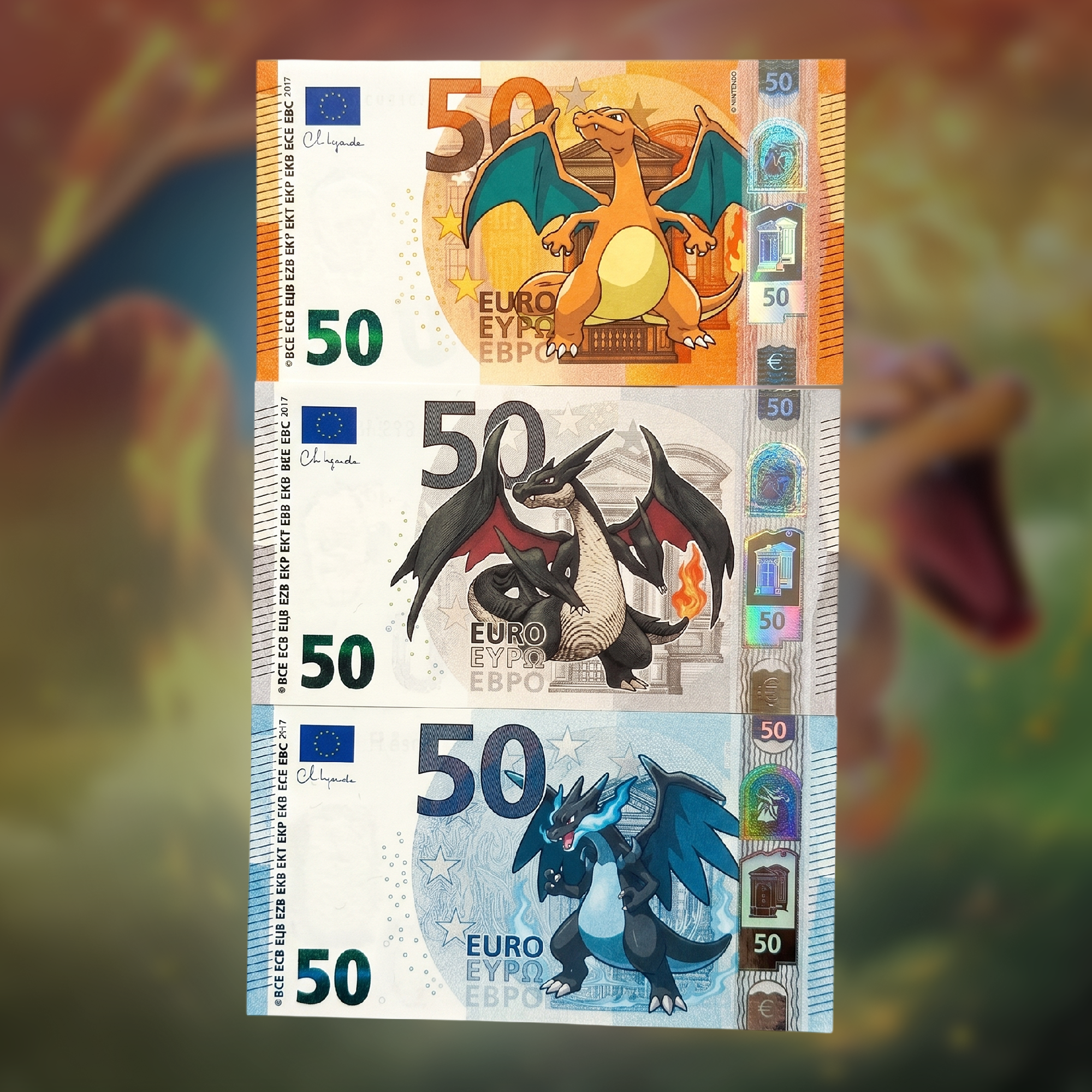 Charizard Currency Art Set - 3 Banknotes