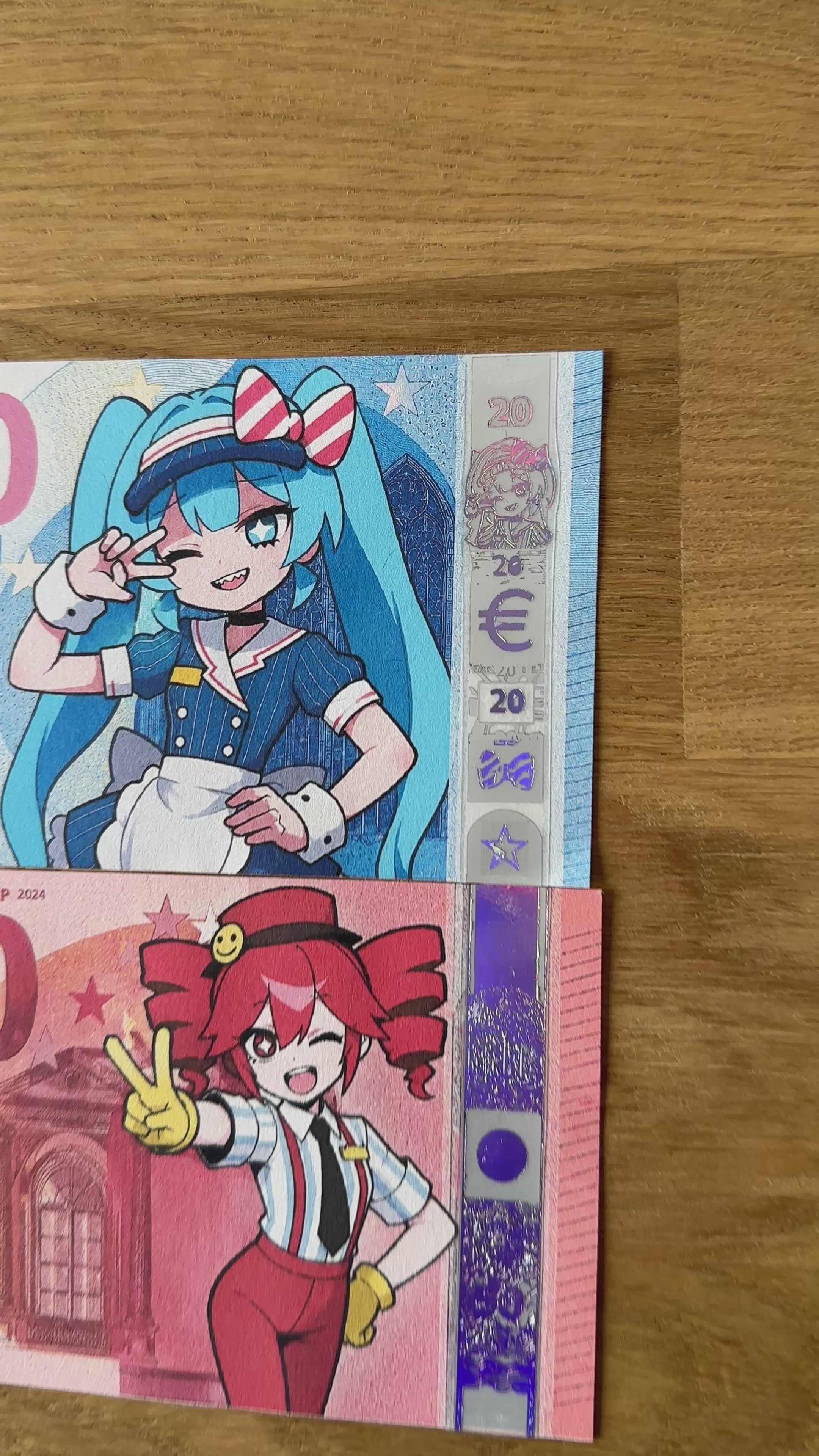 Miku & Teto - New Gen 2-Piece Custom Anime Euro Banknote Bundle (20 & 50)