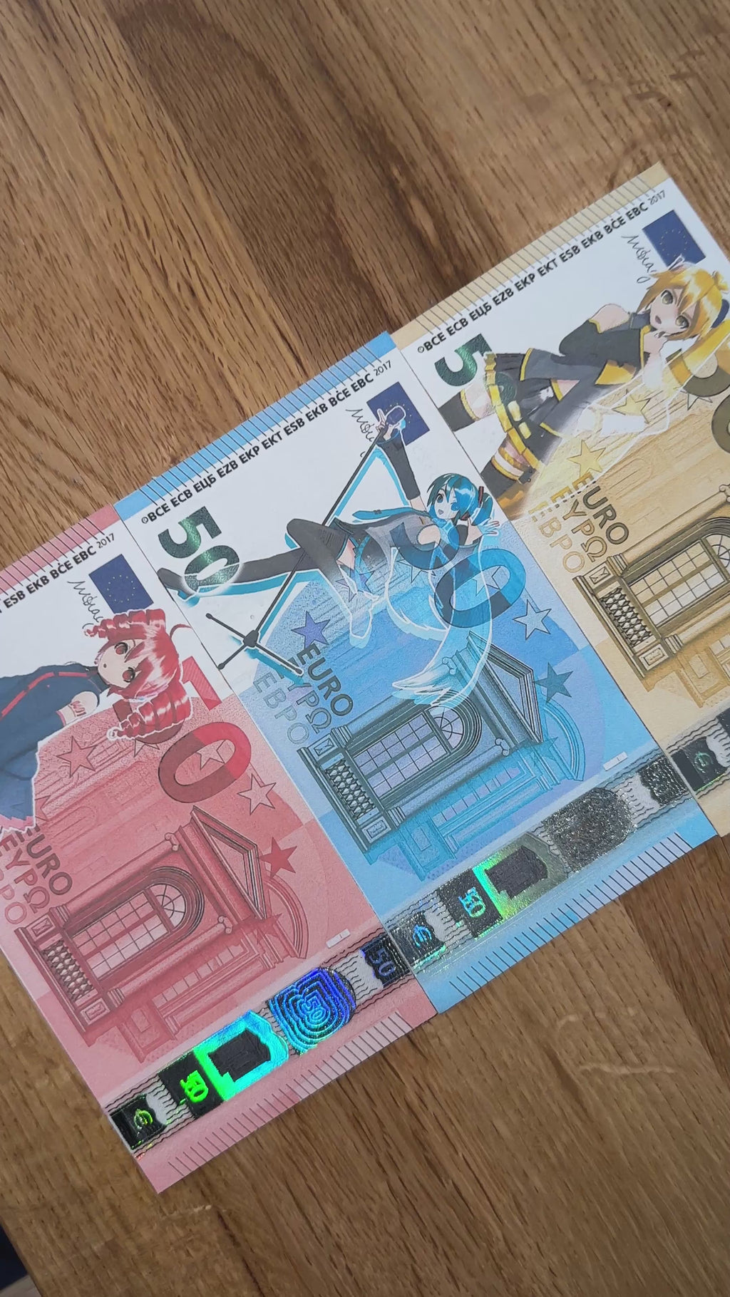 Vocaloid Custom Euro Bills Bundle - Miku, Teto & Neru Edition - Custom Vocaloid Euro Bill Series